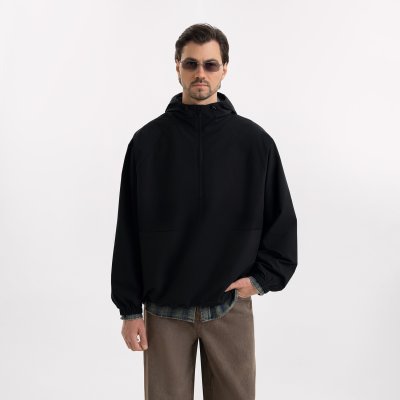 Ветровка (анорак) оверсайз унисекс RISSMAN, черная, размер XS/S