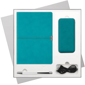Подарочный набор In Velour, бирюзовый (ежедневник, ручка, аккумулятор)
