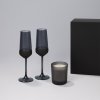 Подарочный набор свеча Enigma + 2 бокала для шампанского Black Edition в черной коробке