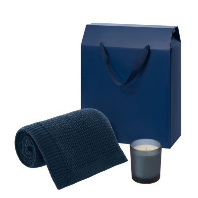 Подарочный набор Enigma. Malta Soft, синий (свеча, плед)