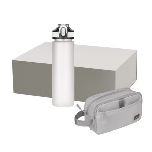 Подарочный набор Boston, Flip, серый (дорожная косметичка, бутылка)