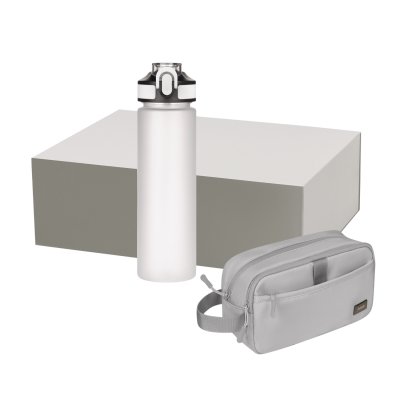 Подарочный набор Boston, Flip, серый (дорожная косметичка, бутылка)