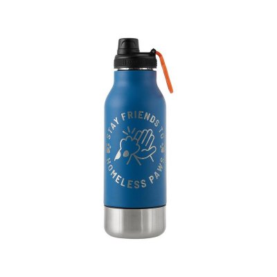 Вакуумный термос Buddy 3-в-1 со съемными мисками для питомцев, 1000 мл, синий с гравировкой