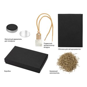Подарочный набор с обложкой для автодокументов и автоароматизатором зеленый чай, черный Подарочный набор с обложкой для автодокументов и автоароматизатором зеленый чай, черный