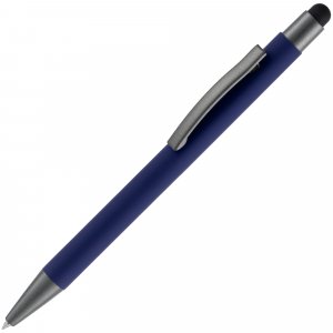 Ручка шариковая Atento Soft Touch со стилусом, темно-синяя