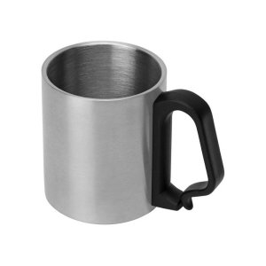 Стальная кружка Climber с пластиковой ручкой, серебристый/черный Стальная кружка Climber с пластиковой ручкой, серебристый/черный