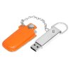 USB 2.0- флешка на 32 Гб в массивном корпусе с кожаным чехлом, оранжевый/серебристый