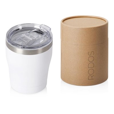 Вакуумная термокружка c керамическим покрытием Rodos, непротекаемая крышка, 350 мл, белый