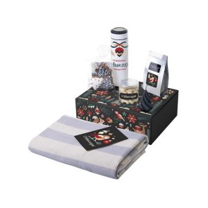 Подарочный набор c пледом, термосом, свечой и миндалем, белый