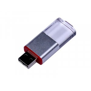 USB 2.0- флешка промо на 64 Гб прямоугольной формы, выдвижной механизм, красный