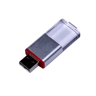 USB 2.0- флешка промо на 64 Гб прямоугольной формы, выдвижной механизм, красный