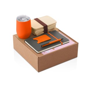 Набор с термокружкой, блокнотом, ручкой и ланчбоксом Refreshment, оранжевый