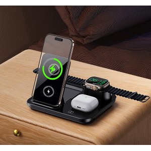 Беспроводная (15W) зарядная станция "Lift" с сенсорным подъёмным механизмом, цвет черный