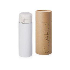 Вакуумная термокружка Waterline c кнопкой Guard, 400 мл, тубус, белый
