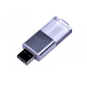 USB 2.0- флешка промо на 16 Гб прямоугольной формы, выдвижной механизм, белый