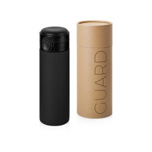 Вакуумная термокружка Waterline c кнопкой Guard, 400 мл, тубус, черный