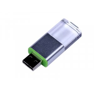 USB 2.0- флешка промо на 64 Гб прямоугольной формы, выдвижной механизм, зеленый