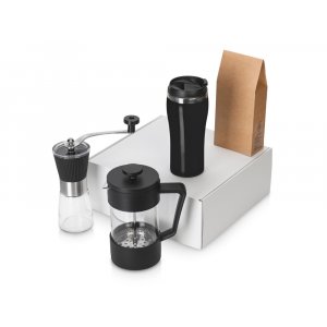 Подарочный набор с кофе, кружкой и френч-прессом Бодрое утро 2.0, черный Подарочный набор с кофе, кружкой и френч-прессом Бодрое утро 2.0, черный
