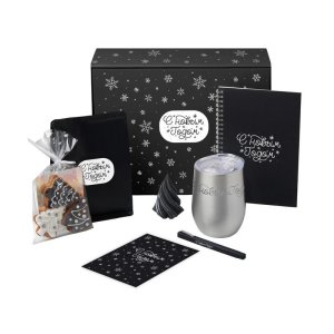 Подарочный набор c термокружкой, блокнотом, ручкой и свечкой, серебристый