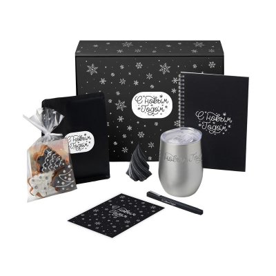 Подарочный набор c термокружкой, блокнотом, ручкой и свечкой, серебристый