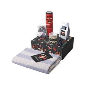 Подарочный набор c пледом, термосом, свечой и миндалем, красный