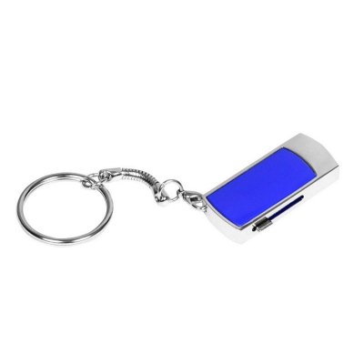 USB 2.0- флешка на 16 Гб с выдвижным механизмом и мини чипом, серебристый/темно-синий