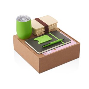 Набор с термокружкой, блокнотом, ручкой и ланчбоксом Refreshment, зеленое яблоко