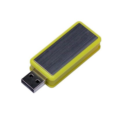 USB 2.0- флешка промо на 8 Гб прямоугольной формы, выдвижной механизм, желтый