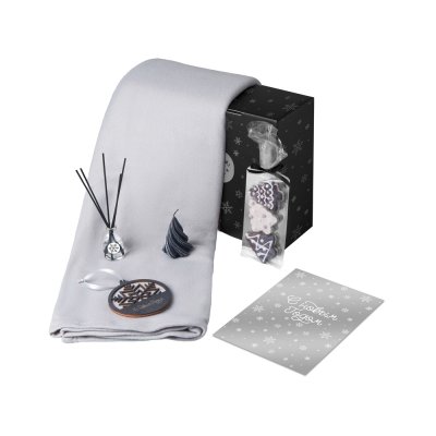 Подарочный набор с пледом, свечой и диффузором, серый