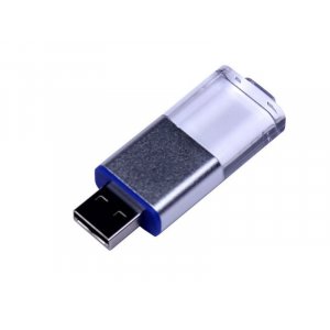 USB 2.0- флешка промо на 64 Гб прямоугольной формы, выдвижной механизм, синий