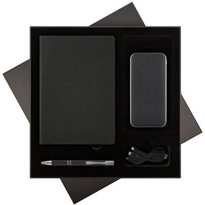 Подарочный набор Tweed, черный (ежедневник, ручка, аккумулятор)