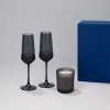 Подарочный набор свеча Enigma + 2 бокала для шампанского Black Edition в синей коробке