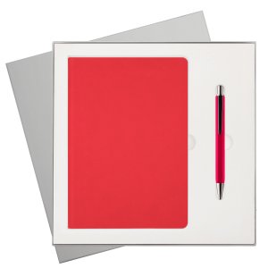 Подарочный набор Latte soft touch, красный (ежедневник, ручка) Подарочный набор Latte soft touch, красный (ежедневник, ручка)