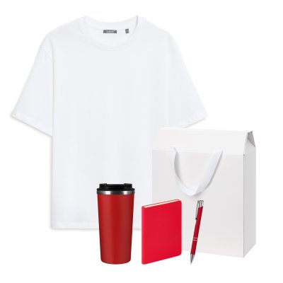 Набор с одеждой RUST (футболка, термокружка, ежедневник, ручка), красный/белый, 3XL/4XL