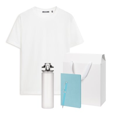 Набор с одеждой KRIS (футболка, бутылка, блокнот, ручка), голубой, L