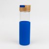 Бутылка стеклянная с силиконовой манжетой и бамбуковой крышкойGlass , синий