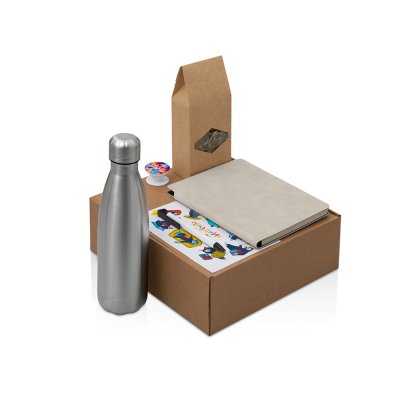 Подарочный набор с термобутылкой, блокнотом, ручкой и чаем, белый