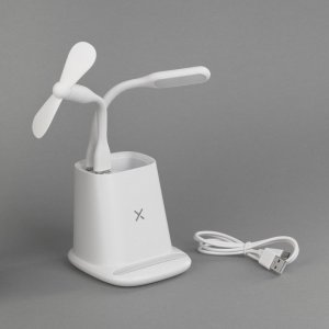 Карандашница "Smart Stand" с беспроводным зарядным устройством, вентилятором и лампой (2USB разъёма), цвет белый