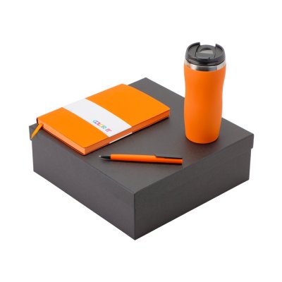 Подарочный набор c блокнотом С1, ручкой и термокружкой Mony Steel, оранжевый