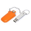 USB 2.0- флешка на 64 Гб в массивном корпусе с кожаным чехлом, оранжевый/серебристый