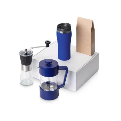 Подарочный набор с кофе, кружкой и френч-прессом Бодрое утро 2.0, синий