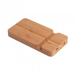 Беспроводное (10W) зарядное устройство "Bamboo Power" 5000 mAh с подставкой под смартфон, бамбук, цвет бежевый