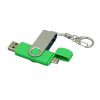 USB 2.0- флешка на 16 Гб с поворотным механизмом и дополнительным разъемом Micro USB, зеленый/серебристый