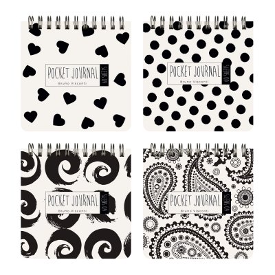 "POCKET JOURNAL" 105 х 105 мм, 60 Л, (4 ВИДA) НА ГРЕБНЕ "BLACK&WHITE"
