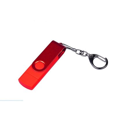 USB 2.0/micro USB/Type-С- флешка на 32 Гб 3-в-1 с поворотным механизмом, красный