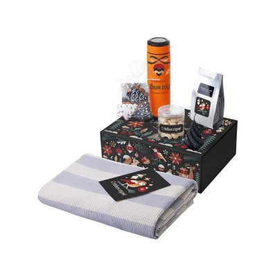 Подарочный набор c пледом, термосом, свечой и миндалем, оранжевый