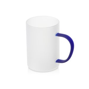 Стеклянная матовая кружка Акцент с цветной ручкой для сублимации, синий