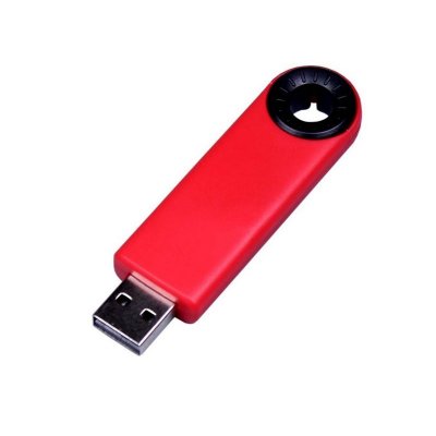 USB 2.0- флешка промо на 32 Гб прямоугольной формы, выдвижной механизм, красный/черный