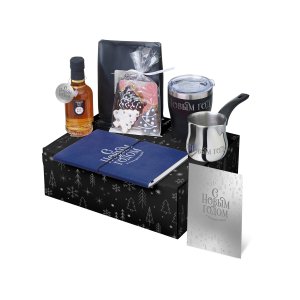 Подарочный набор с туркой, кофе и термокружкой, синий Подарочный набор с туркой, кофе и термокружкой, синий