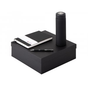Подарочный набор с блокнотом С3, металлической ручкой и термосом, черный Подарочный набор с блокнотом С3, металлической ручкой и термосом, черный